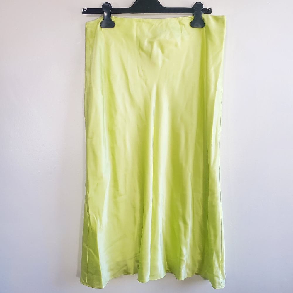 NWT CINQ À SEPT Marta 100% Silk-Satin Skirt In Lemongrass Size Large - Picture 8 of 14